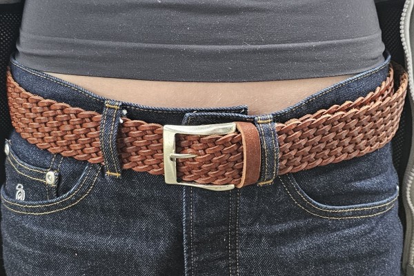 Büffelleder-Flechtgürtel, 4 cm, Fb: cognac, Alltag, Büro, Anzug, ONE-SIZE