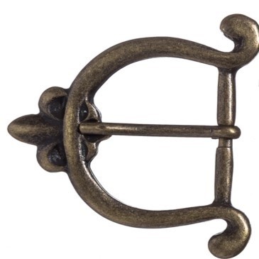 PORTOS, 3cm, altmessingfarbene Lilien-Schließe,Mittelalter,Fleur de Lys