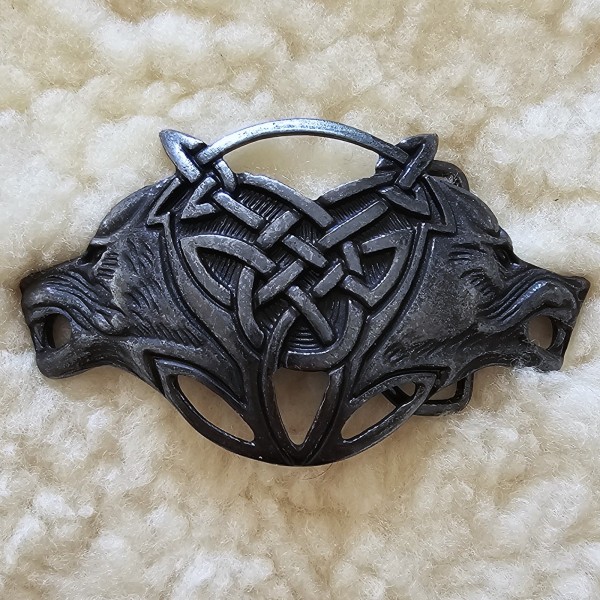 Celtic Wolves -Schließe Fb:schwarzeisen,4cm, Mittelalter, Schnalle