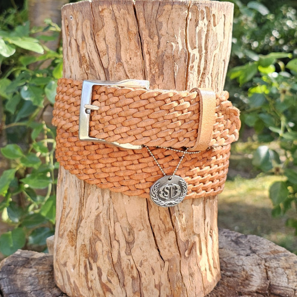 Büffelleder-Flechtgürtel, 4 cm, Fb: natur, Alltag, Büro, Anzug, ONE-SIZE