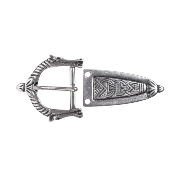 ARAMIS-SET, 3cm, silberne Pferdeschließe mit Gürtelspitze,Mittelalter