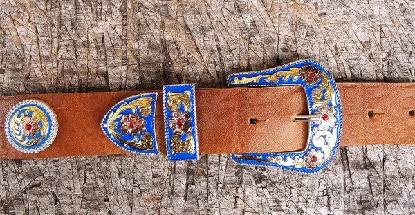 Westerngürtel,1 1/2 inch breit,3-tlg royalblaue Schließe,Conchas