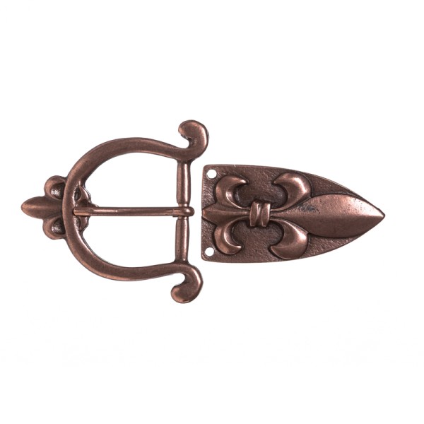 PORTOS-SET, 3cm, kupferfarbene Lilien-Schließe mit Gürtelspitze,Mittelalter,Fleur de Lys