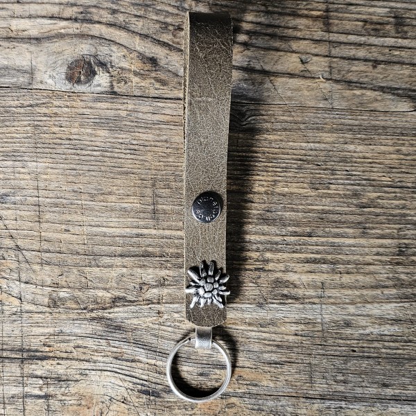Schlüsselanhänger LOOP EDELWEISS, Fb:silber, oliv >13-ender<,Keyholder