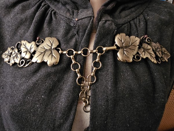 OBERON, Blätter-Mantel-Verschluss,Fb:silber,Elfe,Wald,Umhang,Mittelalter,Larp