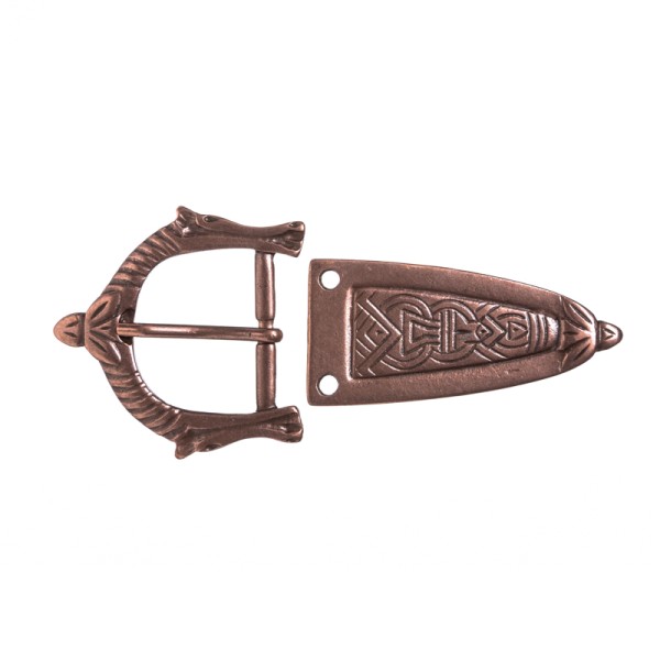 ARAMIS-SET, 3cm, kupferfarbene Pferdeschließe mit Gürtelspitze,Mittelalter