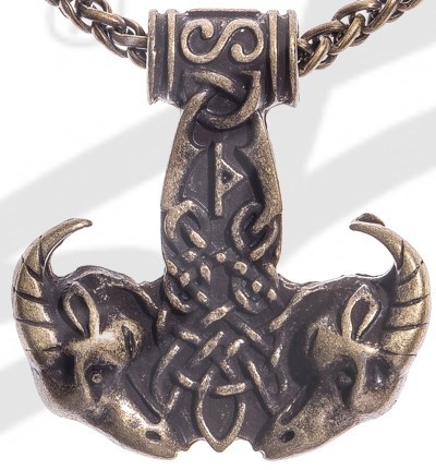 Halskette Thor-Hammer mit Ziegenköpfen , altmessing