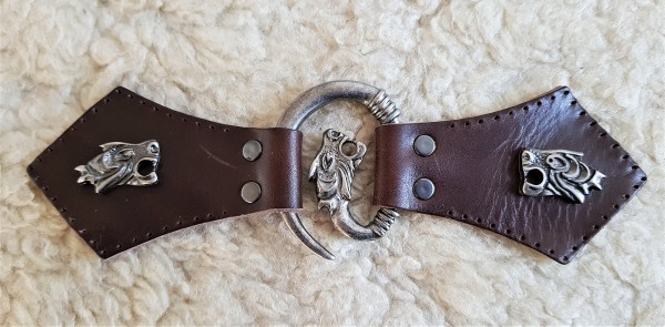 Wolfkopf-Hakenverschluss,Fb:eisen,Leder,Wikinger,Kelten,Mantel,Umhang,Mittelalter,Larp