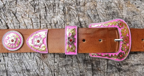 Westerngürtel,1 1/2 inch breit,3-tlg rosafarbene Schließe,Conchas