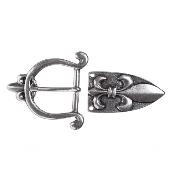 PORTOS-SET, 3cm, silberfarbene Lilien-Schließe mit Gürtelspitze,Mittelalter,Fleur de Lys